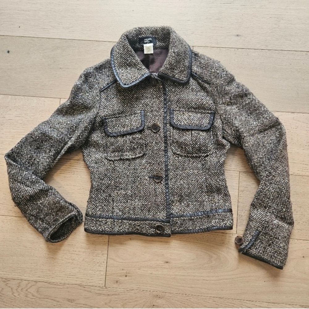 Philippe Adec Gray Tweed Button-Front Blazer